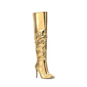 INC Womens 6.5 M Gold High Heeled Zip Up Over The Knee High Boots NIB RV9